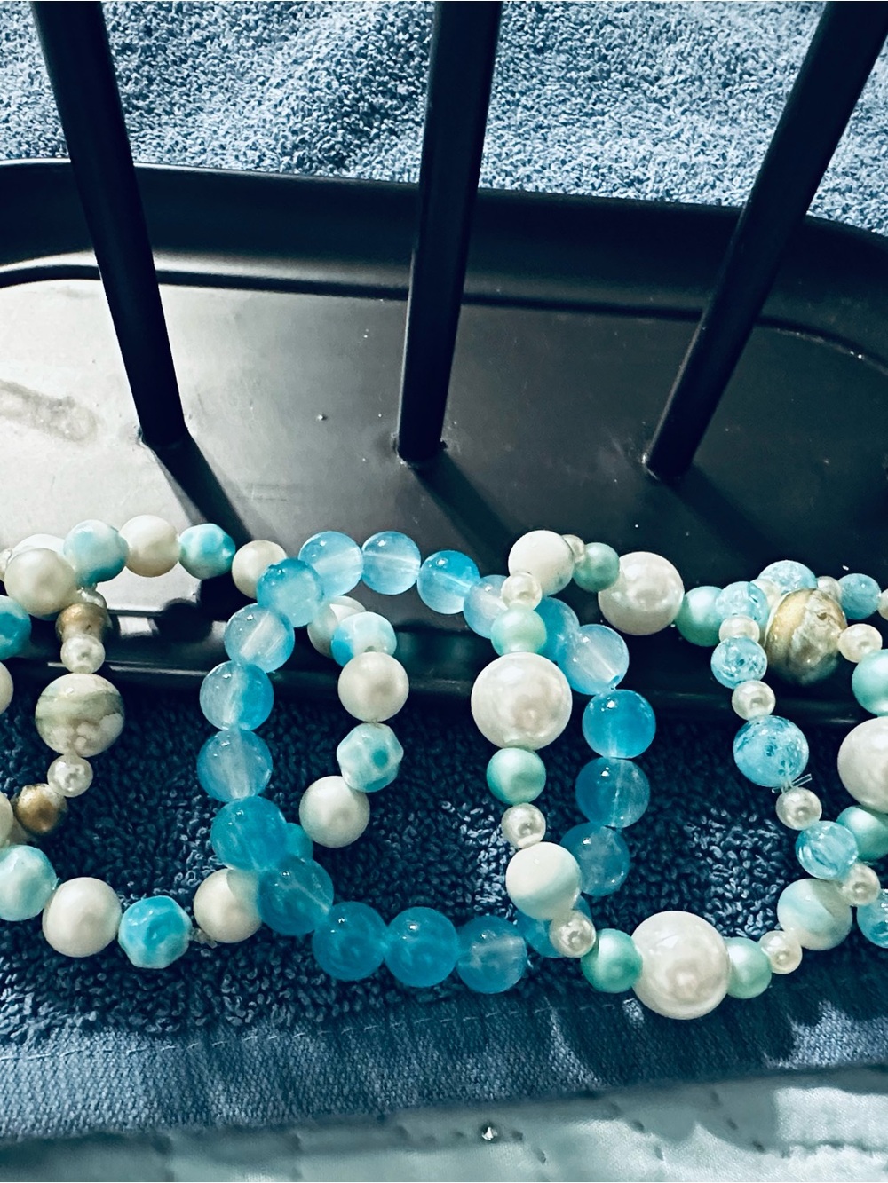 Costal-Inspired Glass Turquoise Beaded Stacked Bracelets - Picture 5 of 7